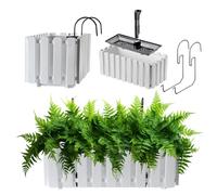 KADAX Jardinière de Balcon 40 cm - Pot de Fleurs en Plastique Aspect Lattes, Style Maison de Campagne, avec Bouchon - Blanc