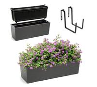 KADAX Jardinière en Plastique, 18,5x56 cm, bac à Fleurs avec Insert, jardinière de Balcon résistante aux intempéries, Pot de Fleurs rectangulaire (avec Supports, Motif rainuré, Graphite)