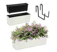 KADAX Jardinière en Plastique, 18,5x56 cm, bac à Fleurs avec Insert, jardinière de Balcon résistante aux intempéries, Pot de Fleurs rectangulaire (avec Supports, Motif rainuré, Crème)