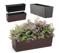 KADAX Jardinière en Plastique, 18,5x56 cm, bac à Fleurs avec Insert, jardinière de Balcon résistante aux intempéries, Pot de Fleurs rectangulaire (Motif rotin, Moka)