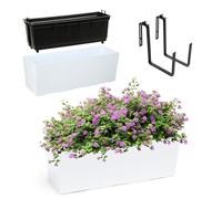 KADAX Jardinière en Plastique, 18,5x56 cm, bac à Fleurs avec Insert, jardinière de Balcon résistante aux intempéries, Pot de Fleurs rectangulaire (avec Supports, Motif Lisse, Blanc)