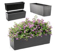 KADAX Jardinière en Plastique, 18,5x56 cm, bac à Fleurs avec Insert, jardinière de Balcon résistante aux intempéries, Pot de Fleurs rectangulaire (Motif rainuré, Graphite)