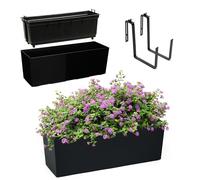 KADAX Jardinière en Plastique, 18,5x56 cm, bac à Fleurs avec Insert, jardinière de Balcon résistante aux intempéries, Pot de Fleurs rectangulaire (avec Supports, Motif Lisse, Noir)
