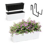 KADAX Jardinière en Plastique, 18,5x56 cm, bac à Fleurs avec Insert, jardinière de Balcon résistante aux intempéries, Pot de Fleurs rectangulaire (avec Supports, Motif rotin, Blanc)