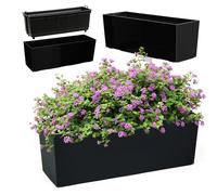 KADAX Jardinière en Plastique, 18,5x56 cm, bac à Fleurs avec Insert, jardinière de Balcon résistante aux intempéries, Pot de Fleurs rectangulaire (Motif Lisse, Noir)