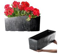 KADAX Jardinière en Plastique, 18,5x56 cm, bac à Fleurs avec Insert, jardinière de Balcon résistante aux intempéries, Pot de Fleurs rectangulaire (Noir, Motif béton)