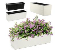 KADAX Jardinière en Plastique, 18,5x56 cm, bac à Fleurs avec Insert, jardinière de Balcon résistante aux intempéries, Pot de Fleurs rectangulaire (Motif rainuré, Crème)