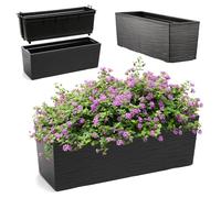 KADAX Jardinière en Plastique, 18,5x56 cm, bac à Fleurs avec Insert, jardinière de Balcon résistante aux intempéries, Pot de Fleurs rectangulaire (Motif rainuré, Noir)