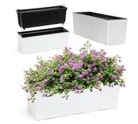 KADAX Jardinière en Plastique, 18,5x56 cm, bac à Fleurs avec Insert, jardinière de Balcon résistante aux intempéries, Pot de Fleurs rectangulaire (Motif rotin, Blanc)