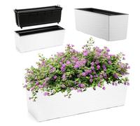 KADAX Jardinière en Plastique, 18,5x56 cm, bac à Fleurs avec Insert, jardinière de Balcon résistante aux intempéries, Pot de Fleurs rectangulaire (Motif rainuré, Blanc)