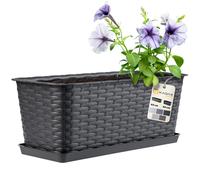 KADAX jardinière Lezucha 40 cm avec Soucoupe - Anthracite Plastique Aspect rotin - pour Balcon - Soucoupe récupératrice et Trous de Drainage Anti-débordement pour l’arrosage