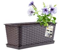 KADAX jardinière Lezucha 40 cm avec Soucoupe - Marron Plastique Effet rotin - pour Balcon - Drainage avec récupérateur d’Eau pour éviter Les débordements sur Rebord de fenêtre