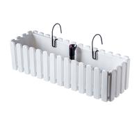KADAX Jardinière de Balcon 60 cm - Pot de Fleurs en Plastique Aspect Lattes, Style Maison de Campagne, avec Bouchon - Blanc