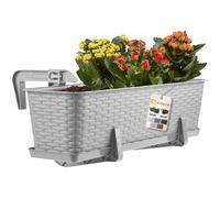 KADAX Jardinière Suspendue Extérieure 60 cm, Balconnière en Plastique Aspect Rotin avec Supports de Fixation Intégrés et Soucoupe (Gris)