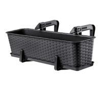 KADAX Jardinière Suspendue Extérieure 60 cm, Balconnière en Plastique Aspect Rotin avec Supports de Fixation Intégrés (Anthracite)