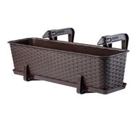 KADAX Jardinière Suspendue Extérieure 60 cm, Balconnière en Plastique Aspect Rotin avec Supports de Fixation Intégrés (Marron)