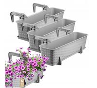 KADAX Lot de 3 jardinières 60 cm Plastique Gris Clair - Jardinières rectangulaires Balcon - Supports de Fixation Inclus - Optimisation Espace balcons et rebords fenêtre