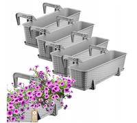 KADAX Jardinière Suspendue Extérieure 60 cm, Balconnière en Plastique Aspect Rotin avec Supports et Soucoupe (Gris, Lot de 4)