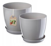 KADAX Jeu de pots avec soucoupe, en plastique, 18 cm + 20 cm, gris