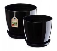 KADAX Jeu de pots avec soucoupe, en plastique, 18 cm + 20 cm, noir