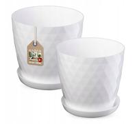 KADAX Jeu de pots avec soucoupe, en plastique, 25 cm + 30 cm, blanc