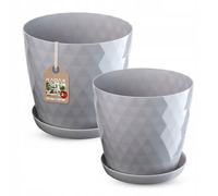KADAX Jeu de pots avec soucoupe, en plastique, 25 cm + 30 cm, gris