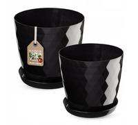 KADAX Jeu de pots avec soucoupe, en plastique, 25 cm + 30 cm, noir
