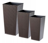 KADAX Set de pots de fleurs en rotin "Pesaro", pot de fleurs en plastique, moka, set de 3 XL