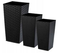 KADAX Set de pots de fleurs en rotin "Pesaro", pot de fleurs en plastique, noir, 3 pièces
