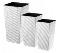 KADAX Set de pots de fleurs en rotin "Pesaro", pot de fleurs en plastique, blanc, set de 3 pots XXL