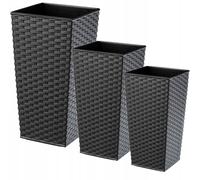 KADAX Set de pots de fleurs Pesaro - rotin, plastique - graphite - H 57/68/75 cm - Lot de 3 XXL