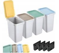 KADAX Kit de poubelle pour tri des déchets, système de tri sélectif, poubelle avec couvercle étanche, en plastique (blanc, 4 x 12