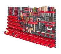 KADAX Kit de rangement mural, 156x78cm pour atelier, étagère murale pour garage, ensemble de mur à outils, système de rangement avec boites de rangement visibles, plaques murales extensibles (Rouge 95