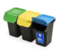KADAX Kit de tri des déchets avec couvercle à rabat hermétique, poubelle de 25 l, poubelle pour cuisine, noir, 3 x 25 l