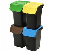 KADAX Kit de tri des déchets avec couvercle à rabat hermétique, poubelle de 25 l, poubelle pour cuisine, noir, 4 x 25 l