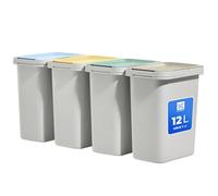 KADAX Kit de Tri Sélectif, Système de Déchets Robuste avec Couvercle Étanche, en Plastique (Blanc, 4 x 12 L)