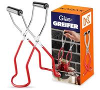 KADAX Lève-verre pour bocaux chauds jusqu'à Ø 17,5 cm, lève-bocal en acier et plastique, pince pour la conservation de bocaux de confiture, bocaux et bocaux de conservation (argent/rouge)