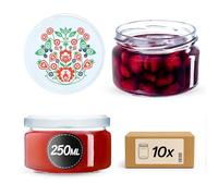 KADAX Lot de 10 bocaux à confiture 250 ml TO82 Folklore, bocaux Mason Jar avec couvercle à vis, bocaux hermétiques, miel et confiture