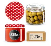 KADAX Lot de 10 bocaux à confiture en verre 330ml Ø82 Cœur - couvercle à vis hermétique, pour confitures, gelées, miel et conserves maison