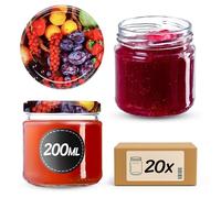 KADAX Lot de 10 bocaux en verre 200ml Ø66 - Couvercle Twist-Off hermétique TO66 - Pour confitures, conserves, cornichons, miel & fermentation