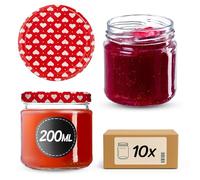 KADAX Lot de 10 bocaux en verre 200ml Ø66 - Couvercle Twist-Off hermétique TO66 - Pour confitures, conserves, cornichons, miel & fermentation