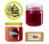 KADAX Lot de 10 bocaux en verre 200ml Ø66 - Couvercle Twist-Off hermétique TO66 - Pour confitures, conserves, cornichons, miel & fermentation