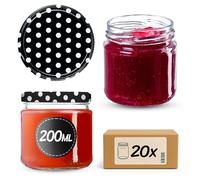 KADAX Lot de 10 bocaux en verre 200ml Ø66 - Couvercle Twist-Off hermétique TO66 - Pour confitures, conserves, cornichons, miel & fermentation