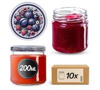 KADAX Lot de 10 bocaux en verre 200ml Ø66 - Couvercle Twist-Off hermétique TO66 - Pour confitures, conserves, cornichons, miel & fermentation