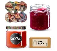 KADAX Lot de 10 bocaux en verre 200ml Ø66 - Couvercle Twist-Off hermétique TO66 - Pour confitures, conserves, cornichons, miel & fermentation
