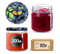 KADAX Lot de 10 bocaux en verre 200ml Ø66 - Couvercle Twist-Off hermétique TO66 - Pour confitures, conserves, cornichons, miel & fermentation