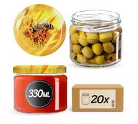 KADAX Lot de 10 bocaux en verre 330ml Ø82 à pois rouges - Couvercle Twist-Off hermétique TO82 - Pour confitures, conserves, cornichons, miel & fermentation