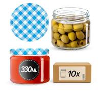 KADAX Lot de 10 bocaux en verre 330ml Ø82 à pois rouges - Couvercle Twist-Off hermétique TO82 - Pour confitures, conserves, cornichons, miel & fermentation