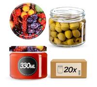 KADAX Lot de 10 bocaux en verre 330ml Ø82 à pois rouges - Couvercle Twist-Off hermétique TO82 - Pour confitures, conserves, cornichons, miel & fermentation