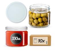KADAX Lot de 10 bocaux en verre 330ml Ø82 à pois rouges - Couvercle Twist-Off hermétique TO82 - Pour confitures, conserves, cornichons, miel & fermentation